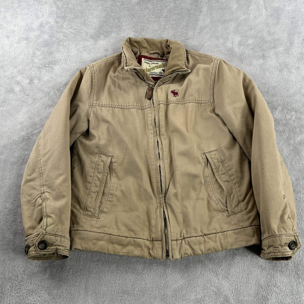 Abercrombie Kids Canvas Jacket Boy L Tan Quilted Lined Detriot Coat Moose Bomber